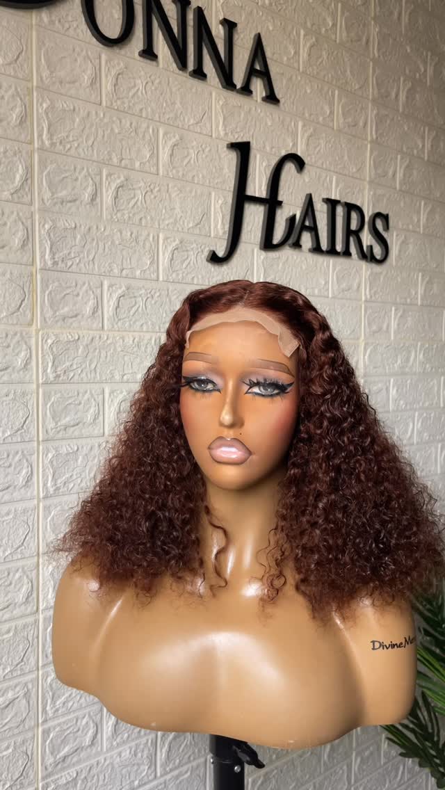 Copper-brown water-curl lace wig by DONNA HAIR